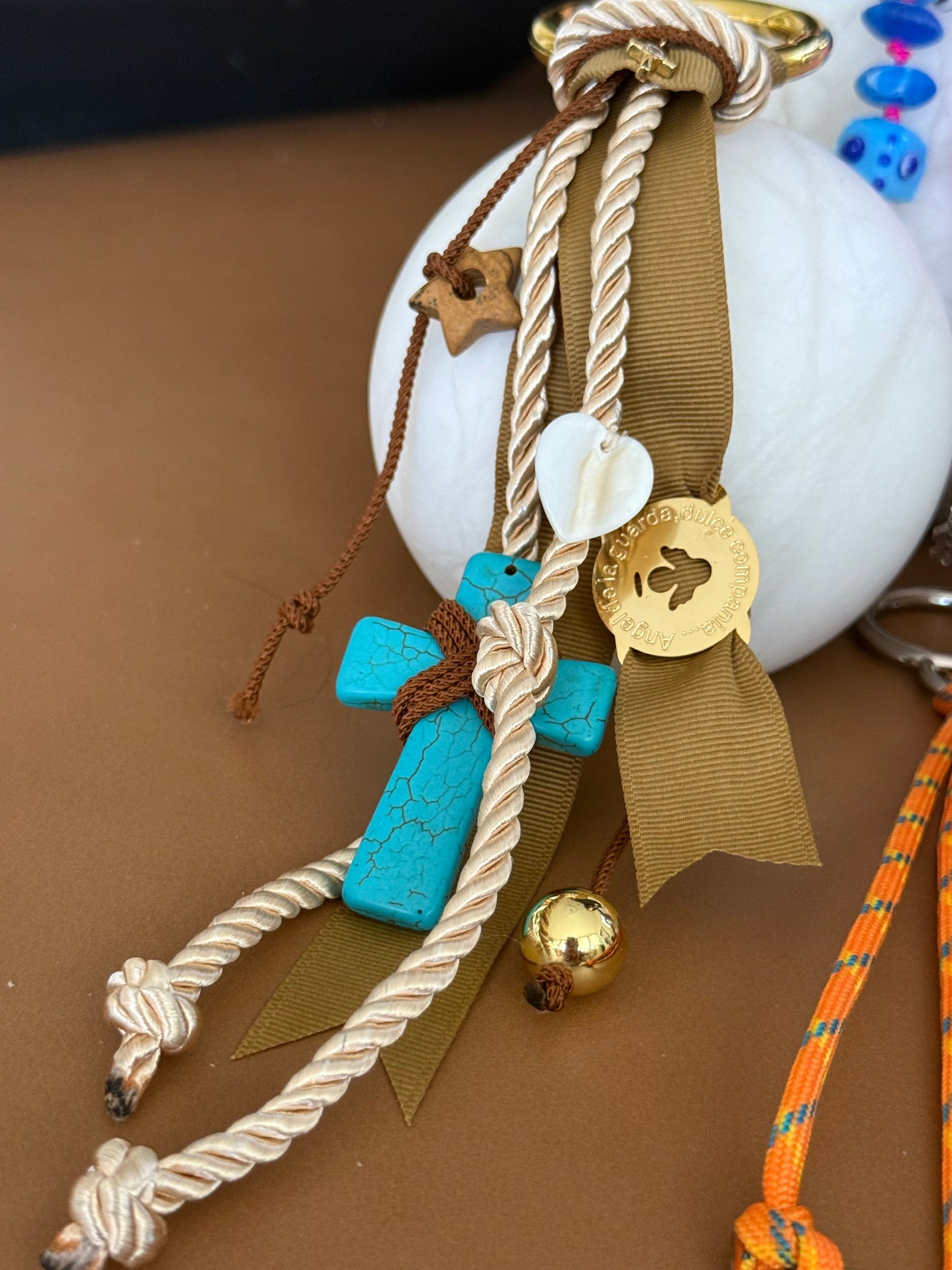 Turquoise Cross bag charm